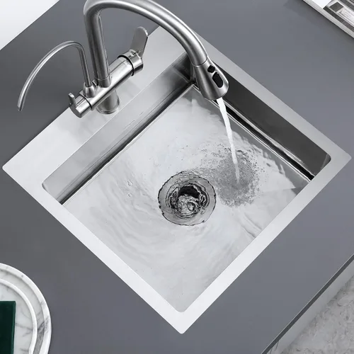 Miniatura 7 de Fregadero de cocina cepillado de 18 x 18 pulgadas, acero inoxidable 304, con ranura de drenaje en forma de X, fregadero de barra profunda de 6