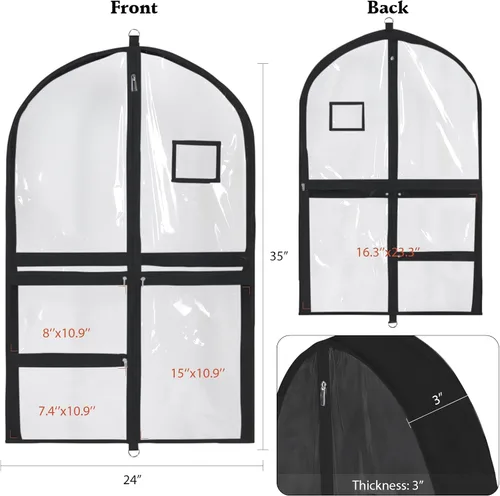 Miniatura 3 de Univivi Bolsas de PVC transparente para disfraz de baile, bolsa de ropa de 35 pulgadas para competiciones de baile, con 3 bolsillos separados