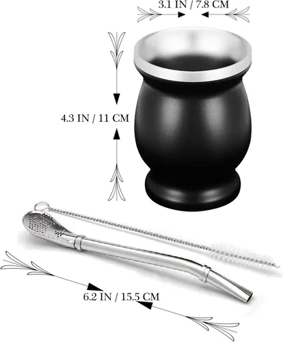 Miniatura 4 de LA FEE Yerba Mate Juego de Calabaza Natural/Taza de Té Marrón (Taza de Mate Tradicional Original - 8 Onzas), Incluye Bombilla de Yerba Mate