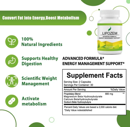 Miniatura 5 de Suplementos BHB avanzados, apoyan el control natural del peso, probado por terceros, vegano, sin gluten, sin OMG, 60 cápsulas