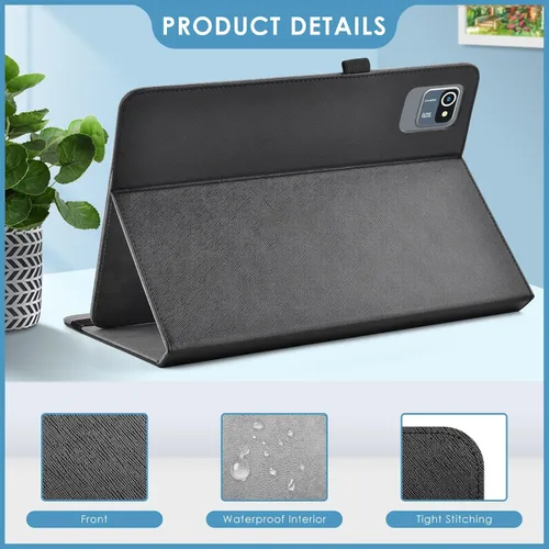 Miniatura 7 de DETUOSI Funda universal para tableta Android de 10.1 pulgadas, cubierta protectora de cuero, visión de 2 ángulos, con 3 ranuras para tarjetas, funda