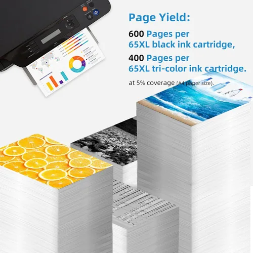 Miniatura 3 de Cartucho de Tinta Negro 65XL de Alto Rendimiento de Reemplazo para HP Ink 65 HP 65 XL HP65XL Combo Funciona para HP Deskjet 3755 3700 3772 3752 3722