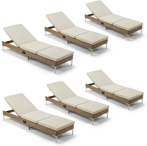 Miniatura 12 de Sillón de mimbre para exteriores, tumbona de piscina con respaldo reclinable infinito, muebles de patio, silla para tomar el sol con cojín