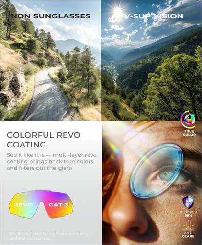 Miniatura 6 de V-SUP TR90 - Gafas de sol de ciclismo con protección UV400, ajustables y ultraligeras con estuche para correr y uso al aire libre Blakc+rojo(4331)