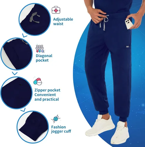 Miniatura 5 de VIAOLI Conjunto de uniforme médico atlético para hombre, cuello en V y pantalones de yoga con 8 bolsillos, uniforme de trabajo de enfermería médica