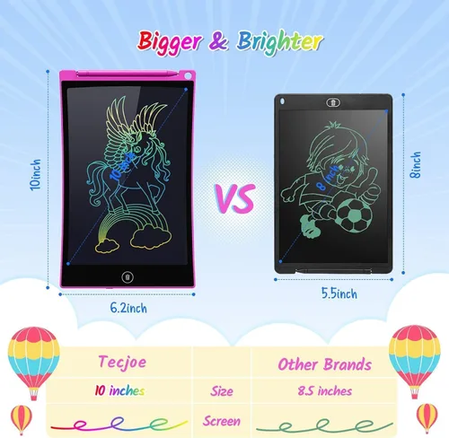 Miniatura 3 de TECJOE Paquete de 2 Tabletas de Escritura LCD, Tableta de Dibujo y Garabatos Colorida de 10 Pulgadas para Niños, Juguetes de Aprendizaje de Viaje