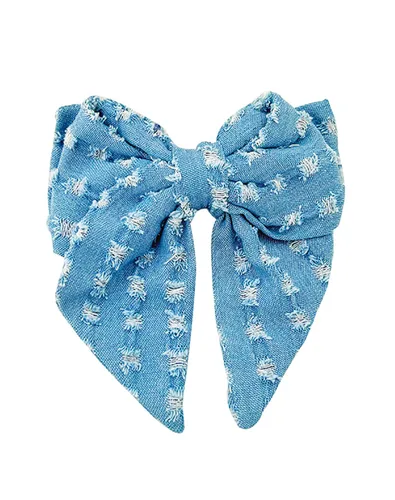 Miniatura 3 de Pinza para el pelo de mezclilla azul, con lazo para niñas, color azul, vaqueros, pasador para el pelo para niñas, lazos grandes, BW01 (azul claro)