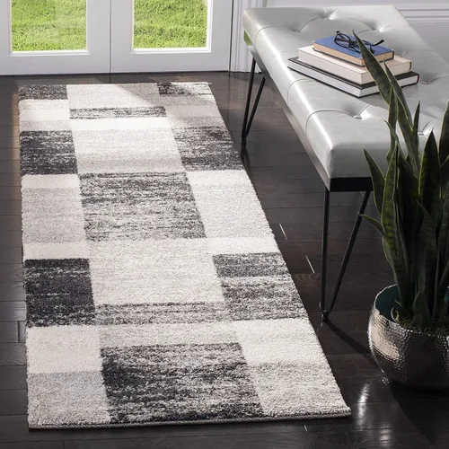 SAFAVIEH Retro Collection - Alfombra de pasillo, 2 pies 3 pulgadas x 7 pies, negro y gris claro, diseño abstracto moderno, no desprende pelusa y de