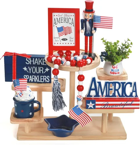Miniatura 13 de Decoraciones Navideñas Juego de 8 Piezas de Decoración para Bandejas Escalonadas, Bonita Decoración Navideña de Mesa para Hogar Estante Repisa