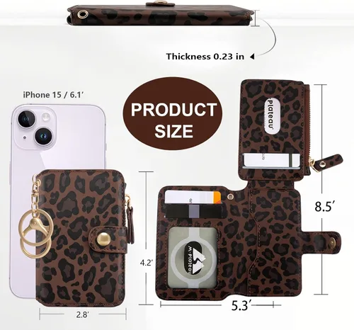 Miniatura 3 de Cartera con llavero, tarjetero con bloqueo RFID de piel, funda para tarjetas de crédito con cremallera para mujer