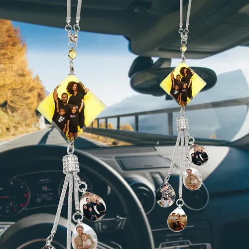 Miniatura 8 de WERWAES Los accesorios personalizados personalizados del espejo retrovisor del coche personalizan el colgante colgante de cristal de la foto