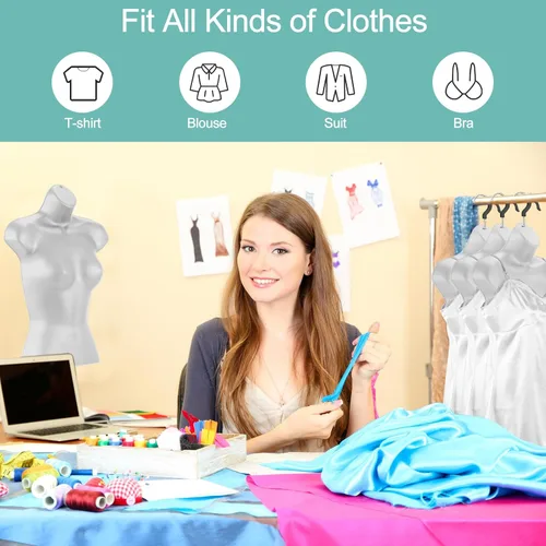 Miniatura 5 de Sintuff Paquete de 2 maniquíes masculinos y femeninos con soporte de metal, ganchos para colgar, forma de vestido, camisa con espalda hueca