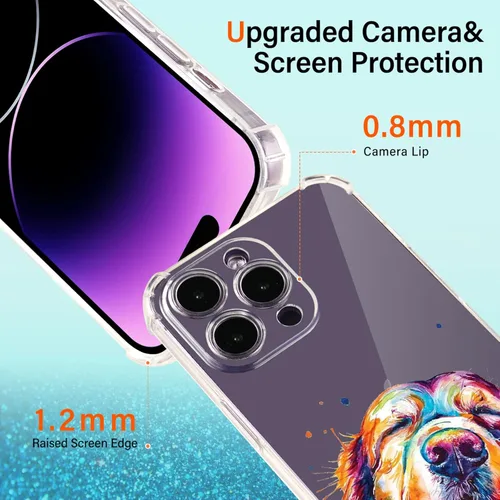 Miniatura 4 de Roemary Buffertech - Funda protectora para iPhone 13 Pro Max con diseño Golden Retriever, diseño de arcoíris con protector de pantalla