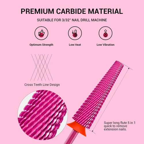 Miniatura 2 de MelodySusie Brocas de uñas súper largas 5 en 1, brocas de carburo de tungsteno de 3/32 pulgadas, adecuadas para manicura, pedicura, cutícula