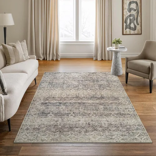 Miniatura 39 de Bloom Rugs Caria Alfombra Lavable Antideslizante de 7 pies - Azul/Carbón Alfombra Tradicional para Entrada, Pasillo, Baño y Cocina - Tamaño Exacto