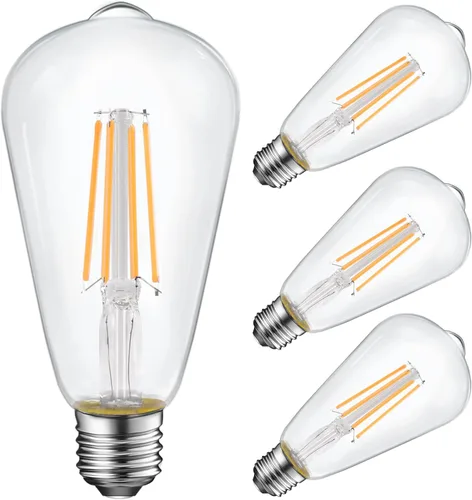 Paquete de 6 bombillas LED Edison vintage, equivalente a 60 vatios, (ST19/ST64) bombillas de filamento LED, CRI 95+, luz blanca suave de 2700K, no