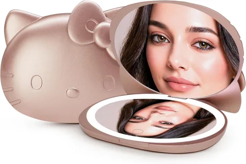 Miniatura 6 de Impressions Vanity Hello Kitty - Espejo compacto Kawaii con interruptor de sensor táctil para brillo ajustable, espejo de maquillaje iluminado