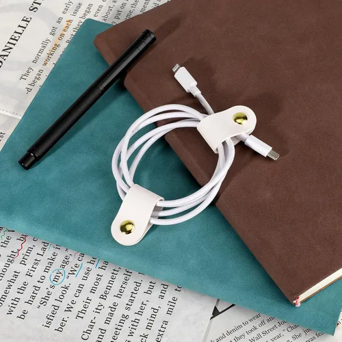 Miniatura 5 de Organizador de cables de cuero, correas de cable reutilizables, organizador de cables de piel sintética, cable de carga, cable de alimentación