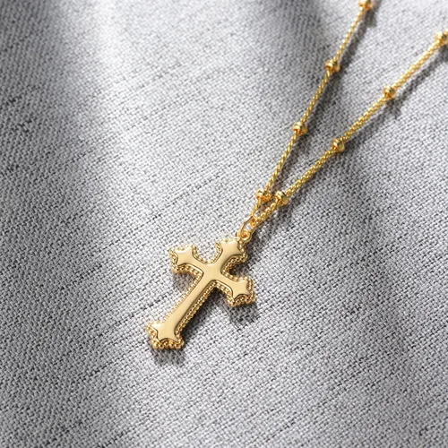 Miniatura 127 de Fettero - Collar con dije de cruz de fe, chapado en oro de 14 K, cadena fina, minimalista, simple, pequeña, para oración, regalo de joyería religiosa