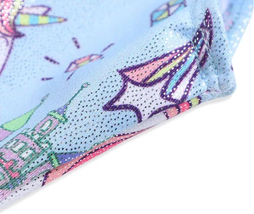 Miniatura 158 de HOZIY - Leotardos de gimnasia con pantalones cortos brillantes para niñas pequeñas; estampados de unicornio, aurora, arco iris, sirena, dinosaurio