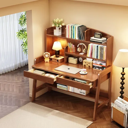 Miniatura 3 de Escritorio para niños, mesa para niños con cajones y estantería, escritorio de madera para niños, estación de trabajo de computadora de aprendizaje