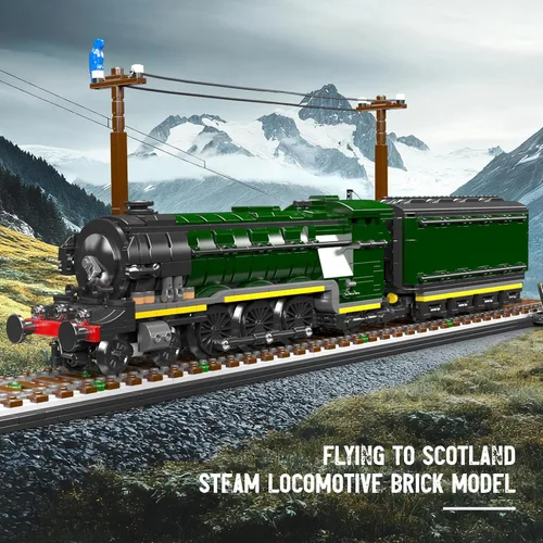 Miniatura 2 de Mould King 12044 Flying Scotsman - Kit de construcción de locomotora de vapor, más de 1766 piezas, juego de tren a gran escala con pistas