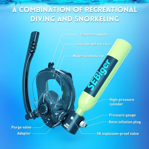 Miniatura 3 de Máscara de snorkel Mini tanque de buceo 0.5L hasta 6 minutos de respiración submarina dentro de 30 pies de profundidad de buceo pequeño tanque