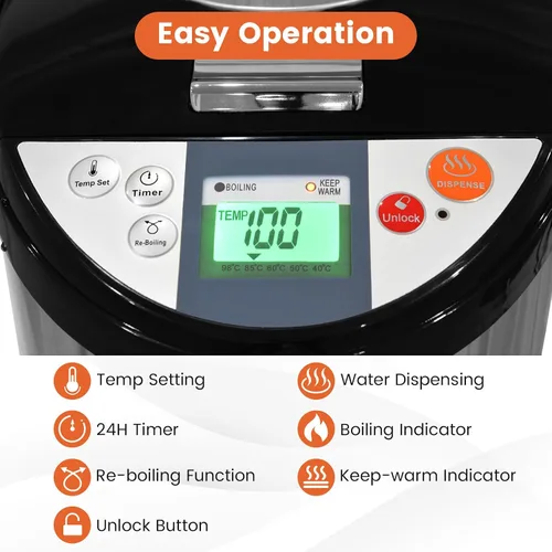 Miniatura 6 de ARLIME Dispensador de agua caliente de 5 L, hervidor de agua eléctrico con dispensador de 3 vías, pantalla LCD y 5 ajustes de temperatura, caldera