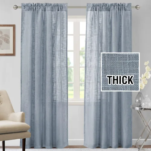 Miniatura 13 de H.VERSAILTEX Cortinas de lino de 84 pulgadas de largo, mezcla de lino natural, cortinas para sala de estar, cortinas texturizadas de lino