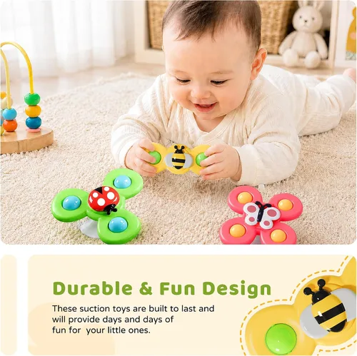 Miniatura 5 de LiKee Juguetes sensoriales giratorios de baño con ventosa fuerte para bebés, calcetines de Navidad, mesa de viaje en avión y juguetes de ventana