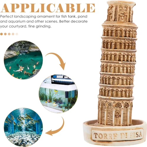 Miniatura 8 de Amosfun Mini torre inclinada de Pisa, estatua de resina para acuario, decoración de acuario, caja de almacenamiento de escritorio, adorno de pecera