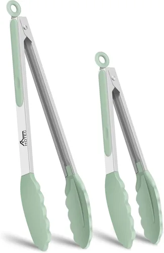 Miniatura 12 de HOTEC Pinzas de Cocina Premium de Acero Inoxidable con Bloqueo con Puntas de Silicona, Juego de 2-9" y 12" Gris Claro Paquete de 2: gris claro