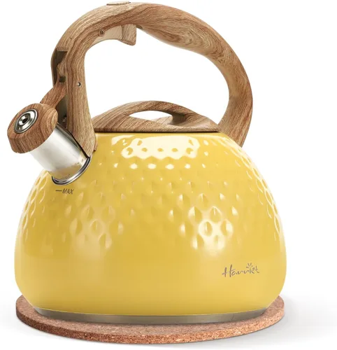 Miniatura 9 de Tetera de Harriet para estufa, tetera de 2.5QT con silbato de 5 capas en la parte inferior, tetera de acero inoxidable de grado alimenticio con Verde
