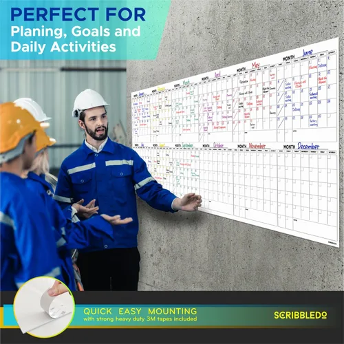 Miniatura 6 de Planificador mensual de borrado en seco extra grande de 100"x36" – Calendario de pizarra blanca de 12 meses incluye 6 marcadores de pizarra blancos