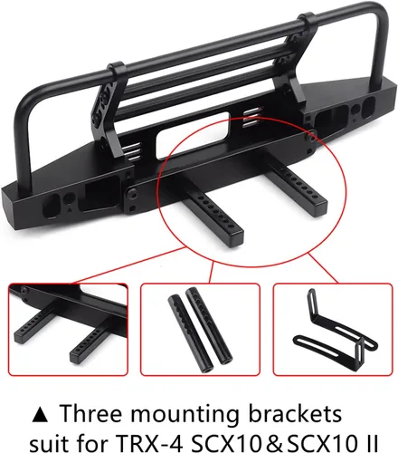Miniatura 3 de INJORA Parachoques delantero ajustable con luz LED para TRX4 Axial SCX10 SCX10 II 90046 90047 RC pieza de actualización de coche (negro)