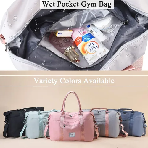Miniatura 3 de Bolsa de gimnasio con bolsillo húmedo, bolsa de viaje plegable para fin de semana para mujer, bolsa de noche impermeable para viajes, gimnasio, yoga