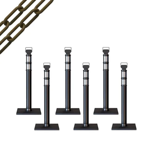 Miniatura 50 de Trafford Industrial - Paquete de 6 postes de delineador de 45 pulgadas, collares reflectantes de 3 pulgadas, base de goma de 10 libras