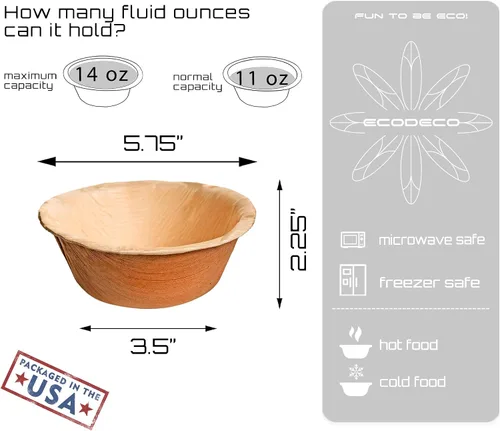 Miniatura 2 de ECODECO Cuencos de hoja de palmera, 100 platos naturales desechables de bambú de 5 pulgadas (redondos)