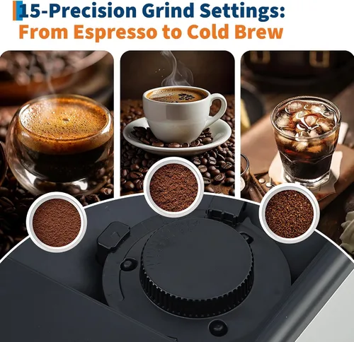 Miniatura 6 de Cafetera espresso de 3ª generación con espumador de leche, cafetera y molinillo extraíbles, grosor y sabor ajustables, control de volumen de café