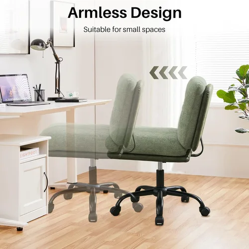 Miniatura 7 de SOFTHION Juego de 2 sillas de escritorio de oficina sin brazos con ruedas, asiento ancho, giratorio, de altura ajustable, cómoda silla cruzada