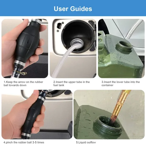 Miniatura 2 de Bomba de sifón para gasolina, gasóleo, combustible, gasolina, diésel, líquido, agua, pecera, bomba manual 1 bomba de transferencia con 2 mangueras