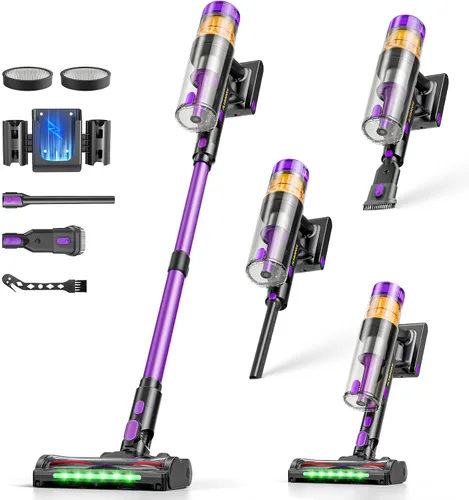 Aspiradora inalámbrica, aspiradoras de 650W y 48 kPa para el hogar, aspiradoras de palo autoportantes con pantalla LED, anti-enredos, ligeras,