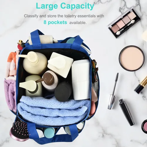 Miniatura 2 de Haundry – Neceser de malla para ducha, bolsa portátil grande para dormitorio universitario con gancho para llaves y 2 asas Oxford, con 8 bolsillos