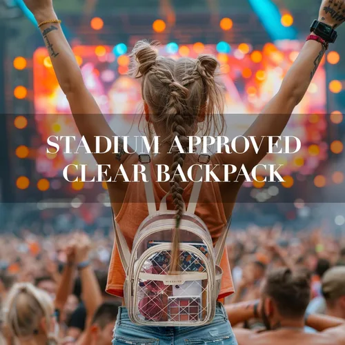 Miniatura 9 de Missnine Mochila transparente aprobada para estadios, mini bolsa transparente de PVC grueso con ribete de cuero para eventos deportivos, conciertos