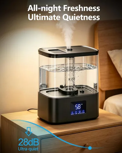 Miniatura 4 de KZF Humidificadores de llenado superior de 4 L para dormitorio y tiempo de funcionamiento de 40 horas, humidificador de niebla fría, 3 niveles