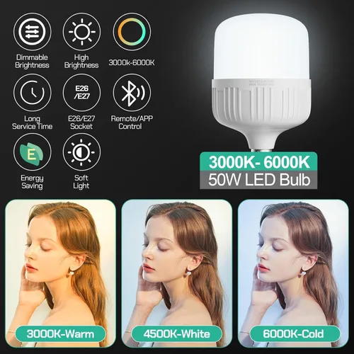 Miniatura 3 de EMART Bombilla de espectro completo, atenuación de 50 W, lámpara LED de 3000 K-6000 K para kit de iluminación Softbox, estudio de fotografía, hogar