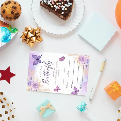 Miniatura 2 de EUDOSI Juego de 20 invitaciones para baby shower de mariposa con sobres, una pequeña mariposa está en camino, tarjetas de invitación de baby shower