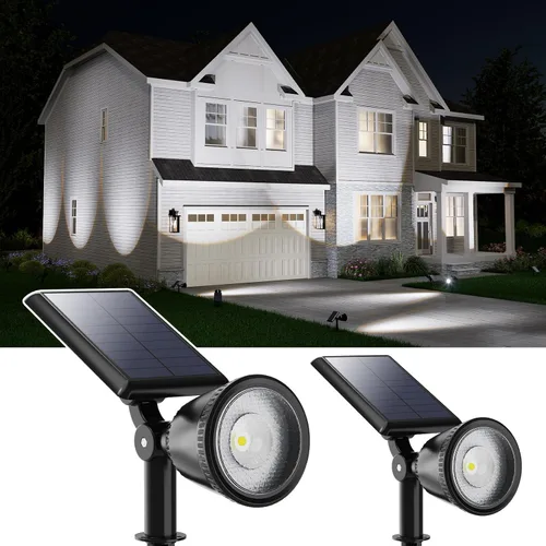 Miniatura 10 de Luces de punto alimentadas por energía solar al aire libre impermeables súper brillantes LED para árbol, bandera, césped, escultura, del atardecer