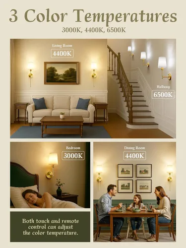 Miniatura 5 de Apliques de pared operados por batería juego de 2, lámparas de pared inalámbricas color bronce con bombillas magnéticas recargables y control