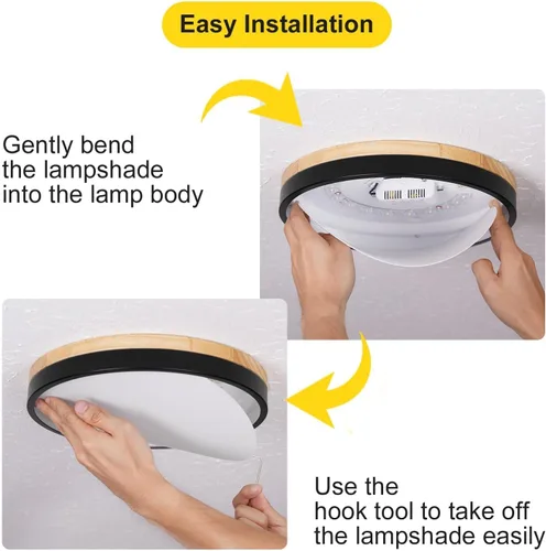 Miniatura 9 de Moderna lámpara de techo de madera regulable, lámpara de techo redonda negra LED empotrada, lámpara de techo minimalista para cocina, dormitorio